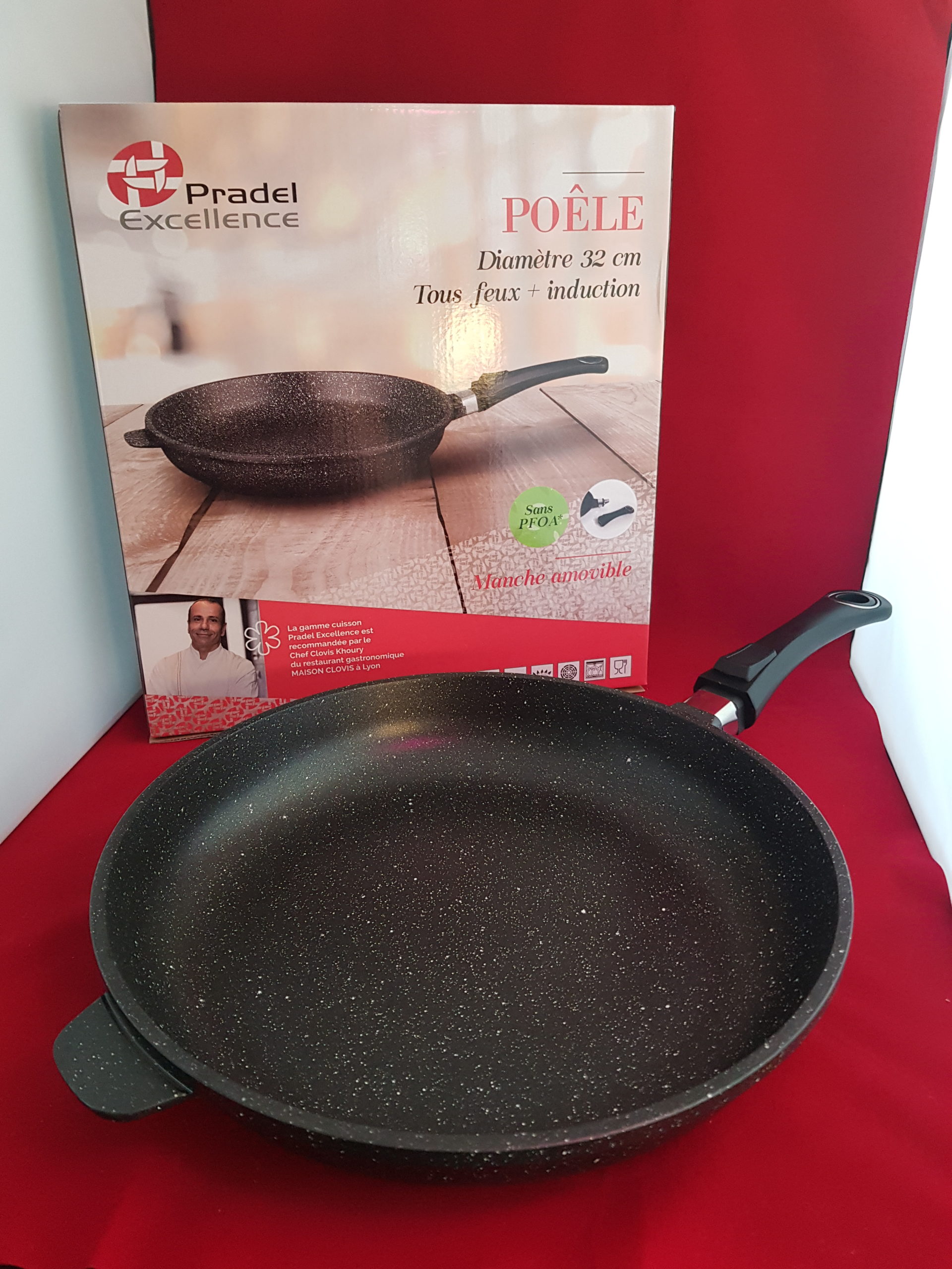 Poêle wok antiadhésive 32 cm poignée amovible induction –